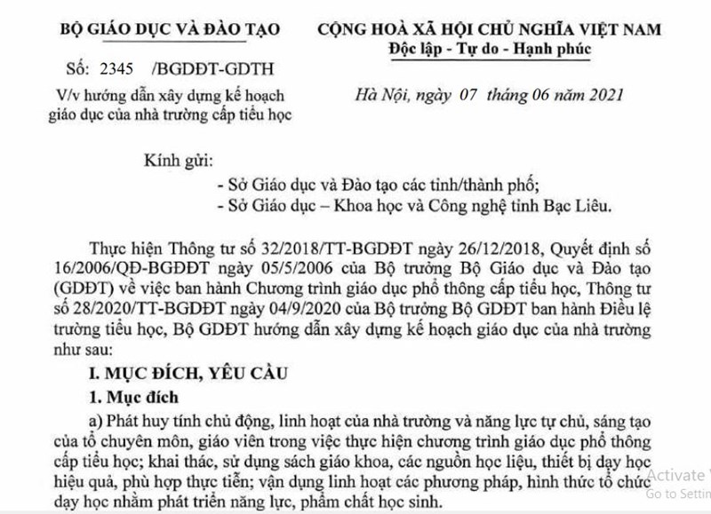 Công văn 2345 của Bộ GD &ĐT 